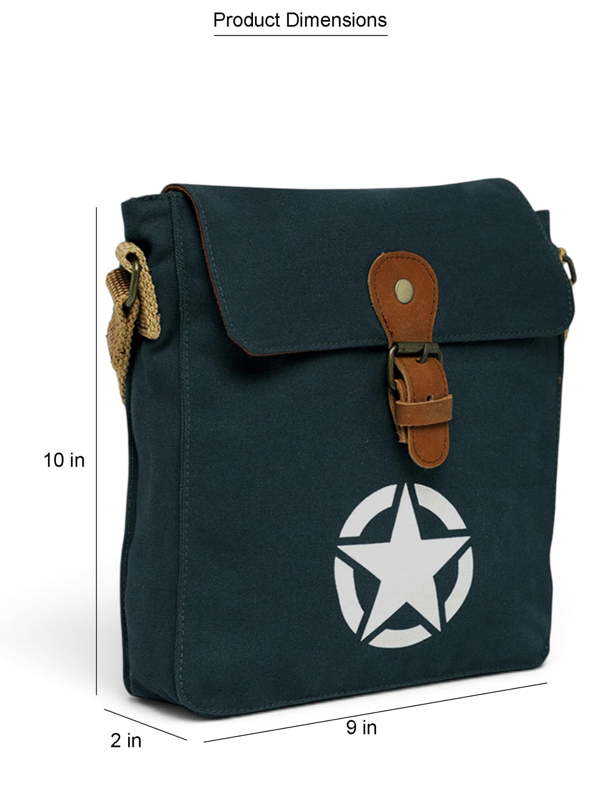 The House of tara Canvas Side Sling Bag For Men & Women | Compact Messenger bag with Leather Strap on flap closure, Adjustable Shoulder Strap & Snap buttons | Casual bag for Office & Travel (Blue)