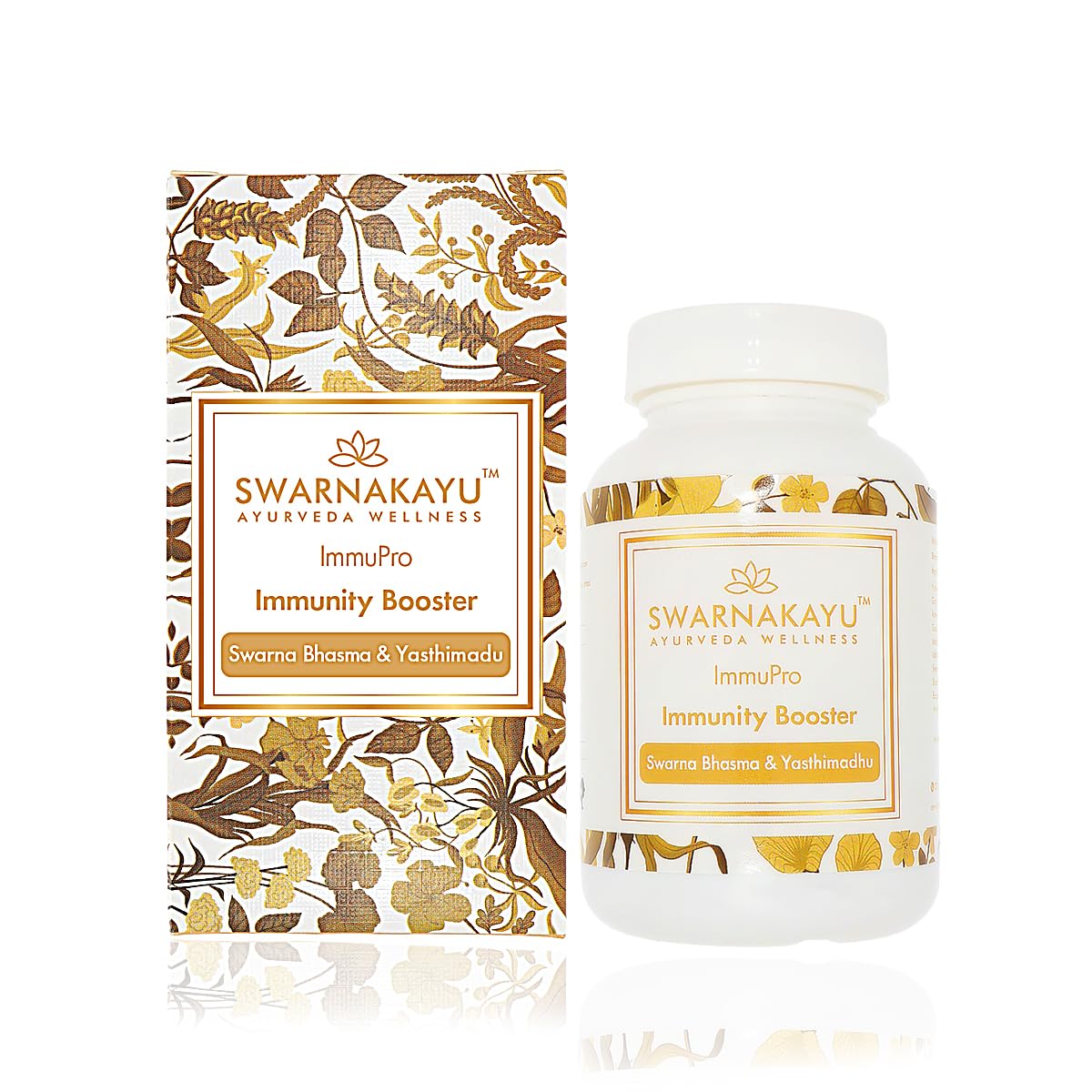 Swarnakayu 24k Gold Bhasma Immunity Booster, India's Exclusive Ayurvedic Wellness Product, Helps Boost Body's Natural Defence Mechanisms, Stamina, Strength, 100% Ayurvedic Ingredients - 30 tablets