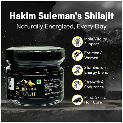 Hakim Suleman's Sulemani Shilajit Resin – 100% Natural, Authentic Mineral Pitch, Rich in Fulvic Acid & Trace Minerals, Energy & Stamina Booster - 0.02 Kg