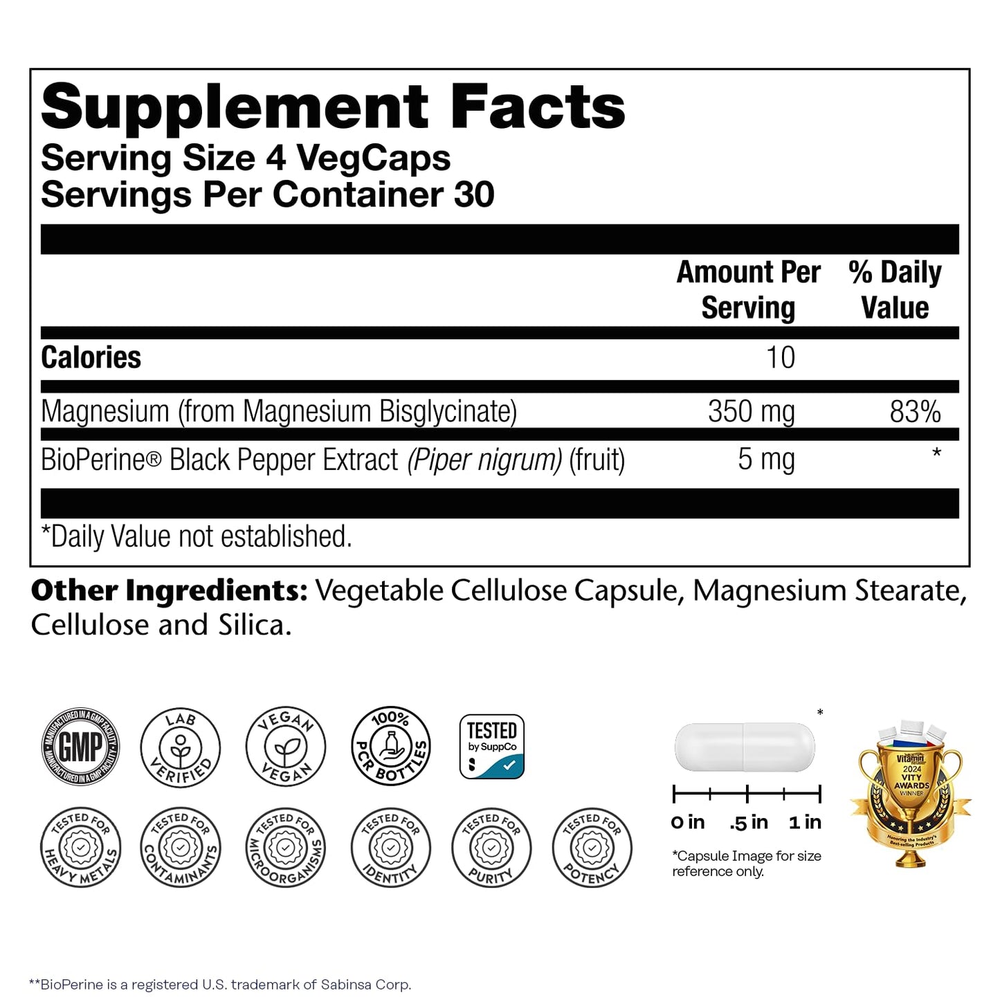 SOLARAY Magnesium Glycinate With Bioperine, Healthy Relaxation, Muscle Function & Bone Support (120 Count) - Capsule