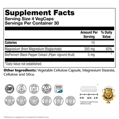 SOLARAY Magnesium Glycinate With Bioperine, Healthy Relaxation, Muscle Function & Bone Support (120 Count) - Capsule