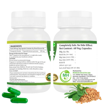 Fenugreek Capsules 500 mg – 60 Veg Capsules x 2 Pack | Methi Seed Extract | Natural Herbal Supplement | Vegan-Friendly
