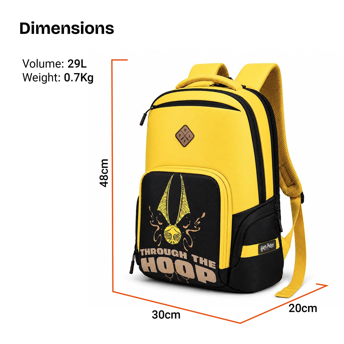 Nasher Miles x Harry Potter Miles Hooperpack Backpack | Polyester Laptop Backpack 29L | Ideal for Office, College, School & Travel | Men, Women, Boys, Girls (Yellow)