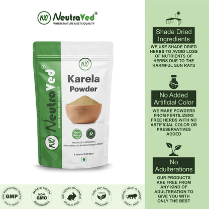 NeutraVed Karela Powder (200g) | Pure Bitter Melon Powder for Healthy Metabolism & Glucose Balance | Sun-Dried Bitter Gourd (Momordica Charantia) for Blood Purification & Liver Detox | Edible Grade Raw Herb