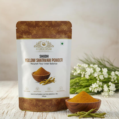 Shudh Yellow Shatavari Powder 100g | 100% Pure Shatavari Root Powder | Supports Hormonal Balance & Immunity | Ayurvedic Herbal Supplement (Pack of 2)