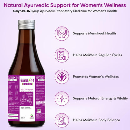 Jareto Gaynex-14 Syrup for Women | Ayurvedic Medicine for Women Health | Pcos/Pcod Women Care for Menstrual Health, Relief from Irregular & Painful Periods Ladies Tonic| 200 ml