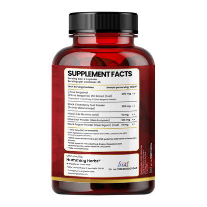 Humming Herbs Citrus Bergamot Capsules 15500mg | Supports Healthy Cholesterol & Heart Function | Enriched with Black Chokeberry, Olive Leaf & Black Pepper | 180 Veg Capsules | Pack Of 2