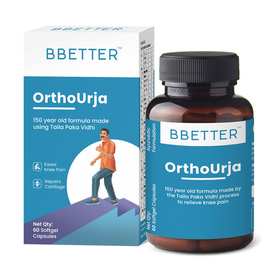 BBETTER OrthoUrja -Ayurvedic Knee Pain, Joint Pain & Arthirits Relief | Made by Taila Paka Vidhi method | 60 softgels for knee pain, joint pain & arthritis relief