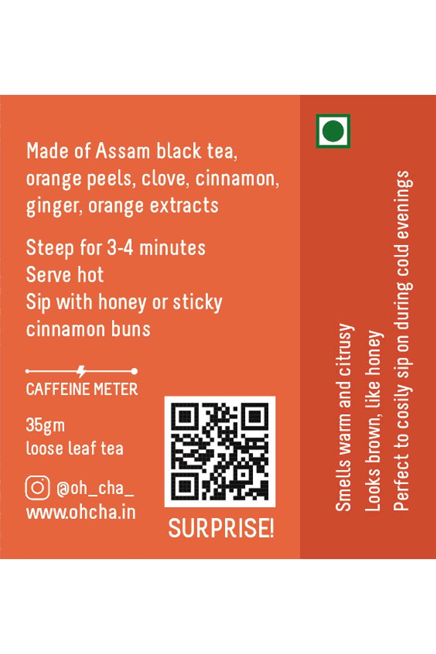 OH CHA - Cinnamon Tea with Orange Peels | Weight Loss Tea, 35gms | Blended with Natural Ingredients like Cinnamon, Ginger, Orange Peels and Clove | 100% Long Leaf Tea | Reduces Inflammation, Controls Blood Sugar, Improves Heart Health | Contains Natural O