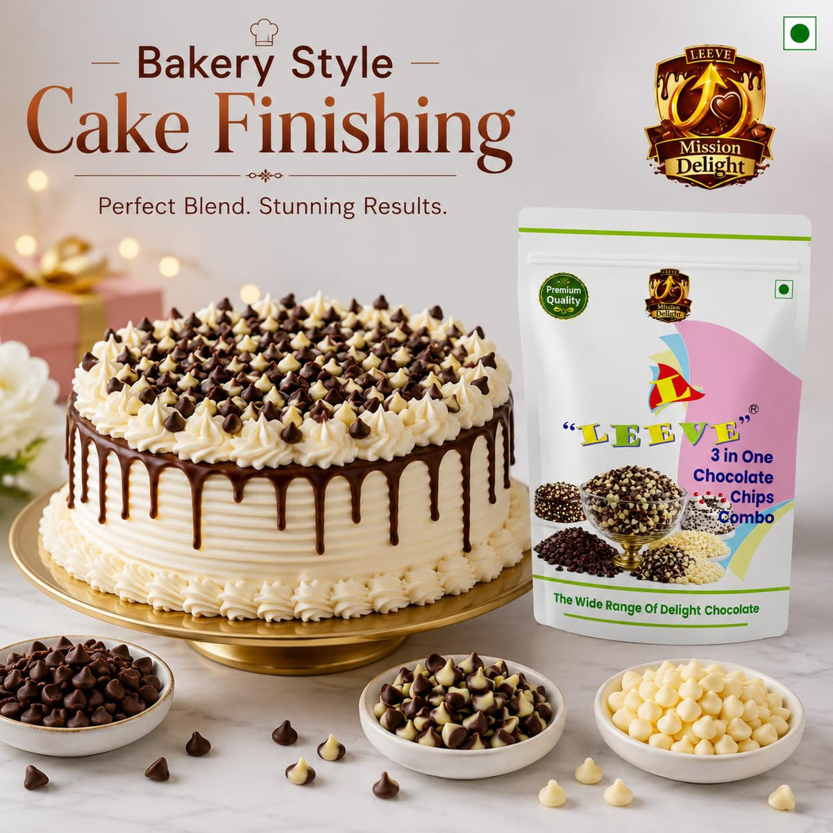 Leeve 3 in One Chocolate Chips Combo 400g | White Chocolates Chip, Dark Choco Chip's & Twins Chocolate Chips | Baking Toppings for Cakes, Cookies, Brownies & Dessert Decoration