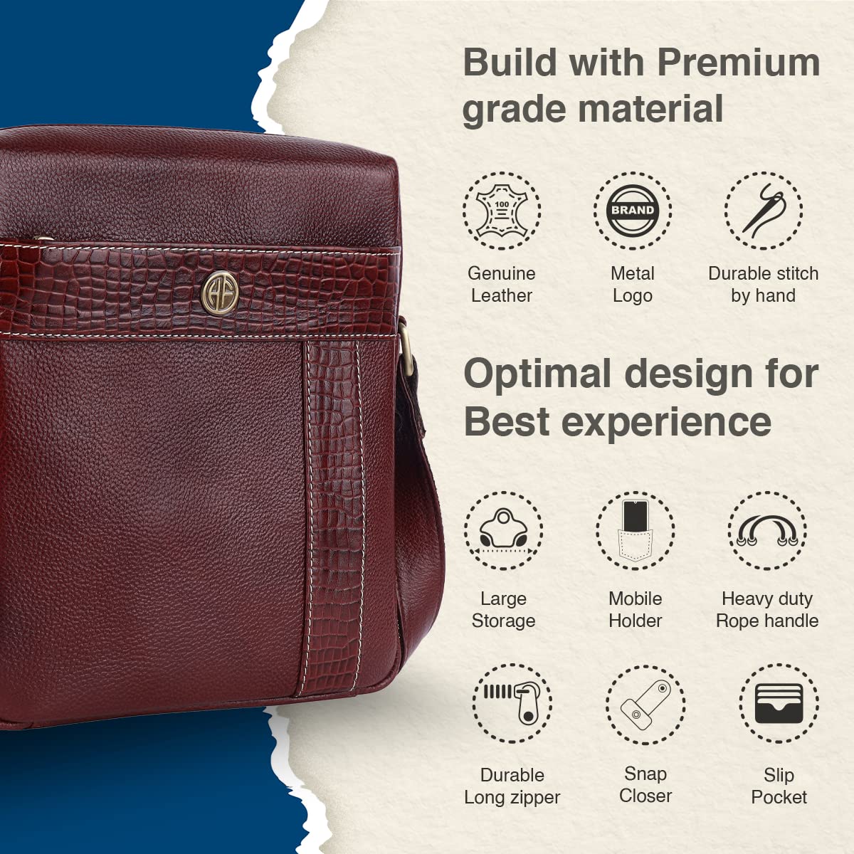 HAMMONDS Flycatcher Genuine Leather Sling Bag, Stylish and Spacious Side Bag, Crossbody Bag for Daily Use, Travel, Adjustable Strap, 1 Year Warranty - Brown