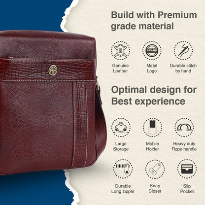 HAMMONDS Flycatcher Genuine Leather Sling Bag, Stylish and Spacious Side Bag, Crossbody Bag for Daily Use, Travel, Adjustable Strap, 1 Year Warranty - Brown