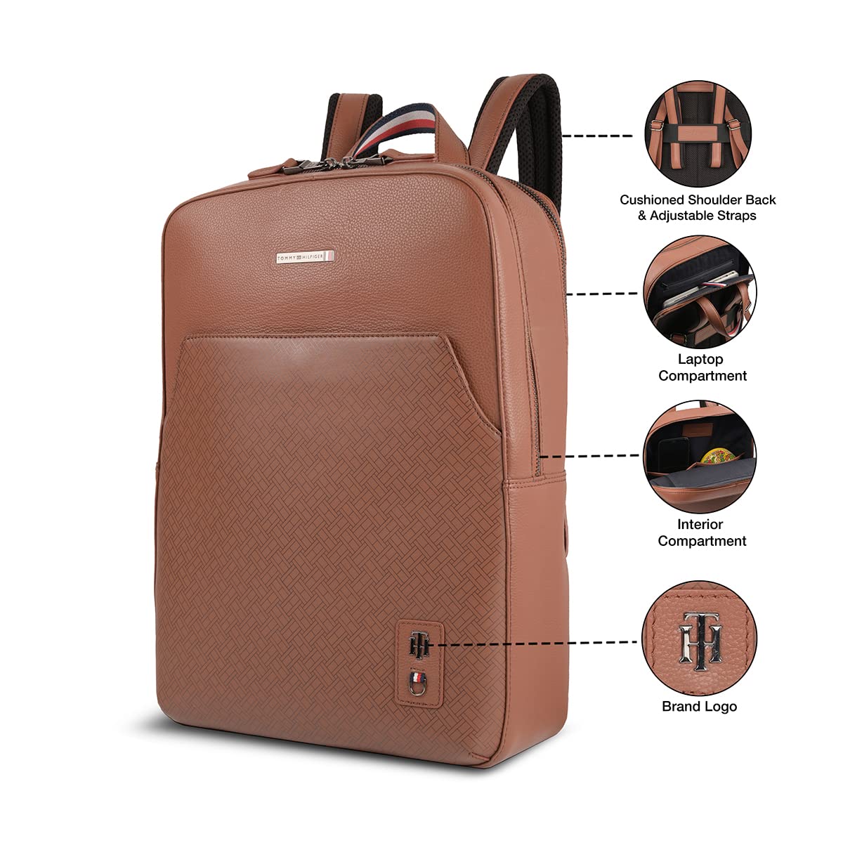 Tommy Hilfiger Prudence Unisex Leather 14 inch Laptop Backpack Tan