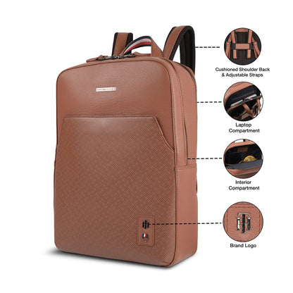 Tommy Hilfiger Prudence Unisex Leather 14 inch Laptop Backpack Tan
