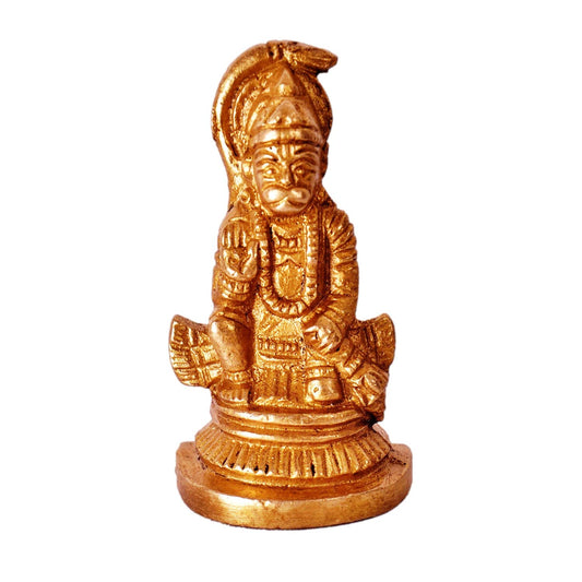 Purpledip Mini Idol Lord Hanuman: Pure Brass Metal Statue for Home, Car or Offic