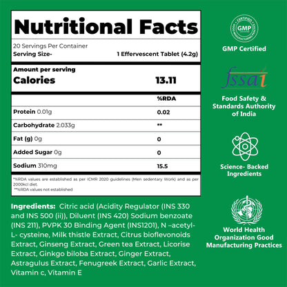 Pleza Liver Detox Plant based Supplement | 250mg Milk Thistle, 600mg NAC, Turmeric & 10 Superherbs with Vitamin C | Liver Cleanse, Toxin Flush & Gut Support | No Sugar, Vegan | Lemon Flavour | 20 Effervescent Tablets