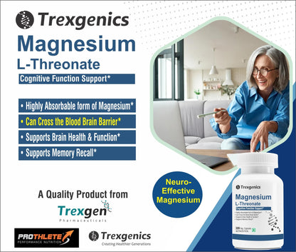 Trexgenics Magnesium L Threonate Cognitive Function & Brain Health Support (90 Veg. Capsules)