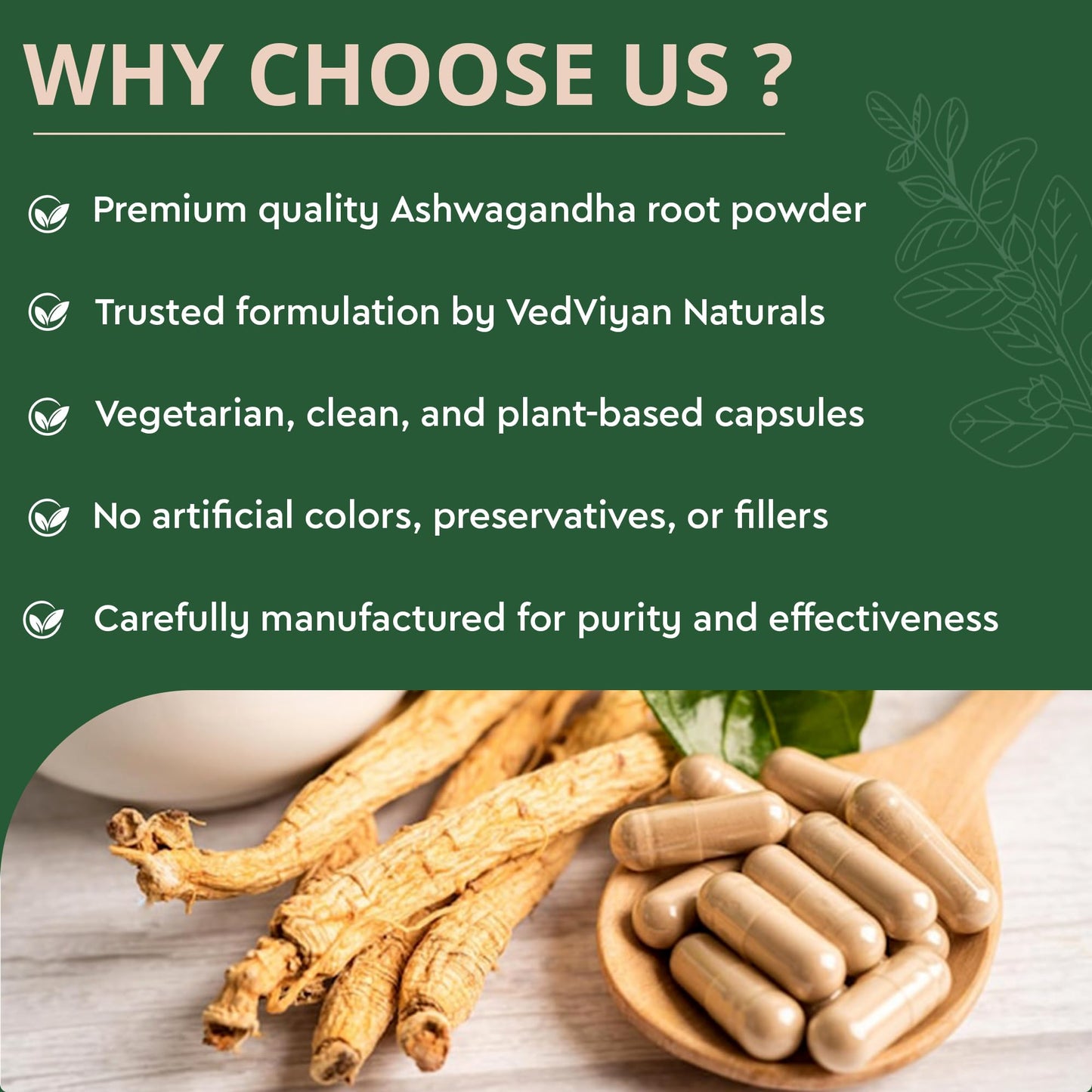 VedViyan Naturals Ashwagandha Capsules 500 mg 60 capsules-Natural stress relief and energy booster-supports immunity,brain health-care 100% vegetarian, premiun quality