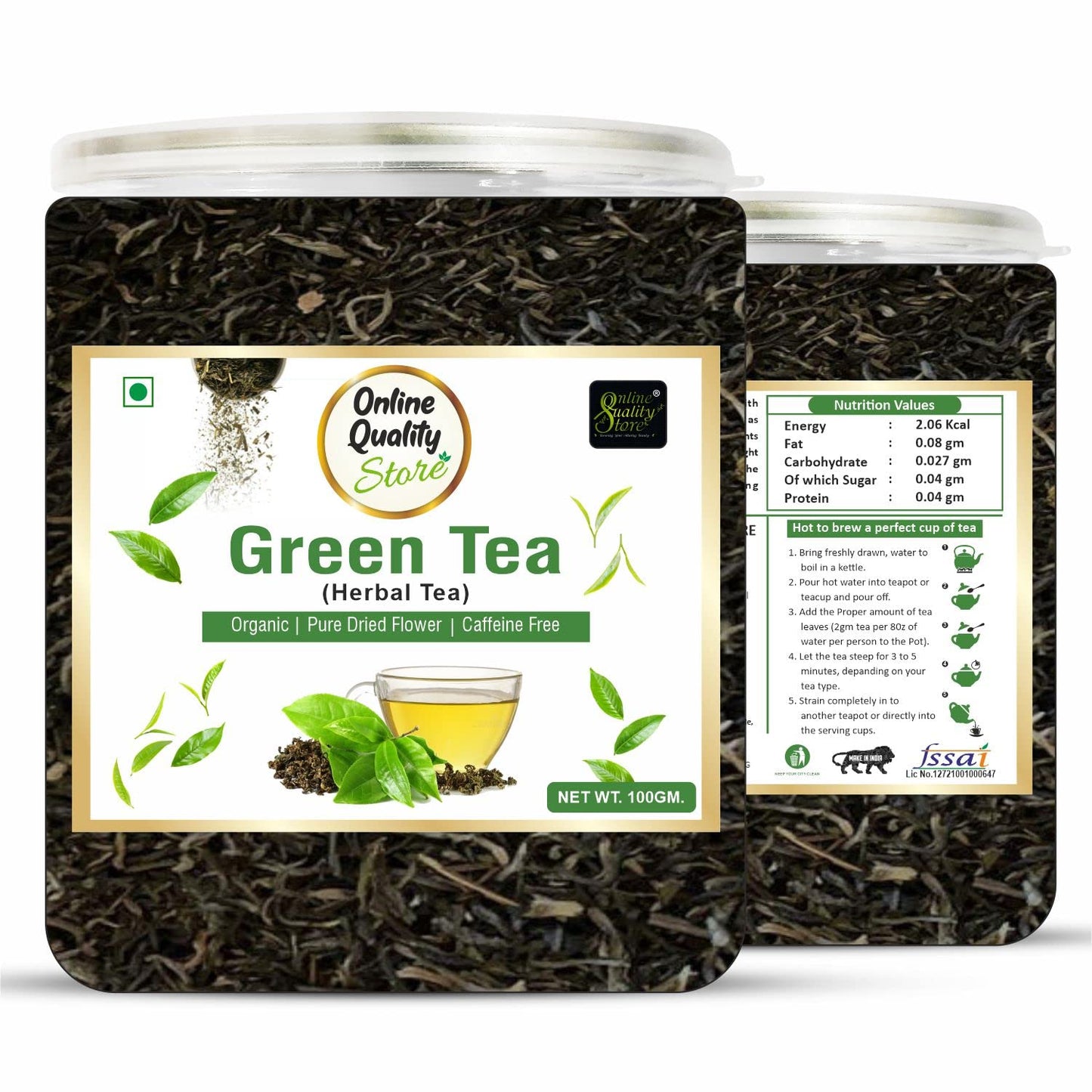 Online Quality Store Natural Green Tea - 100g | 100% Pure & Natural Herbal Green Tea Leaves | Whole Long Leaf | Boost Immunity