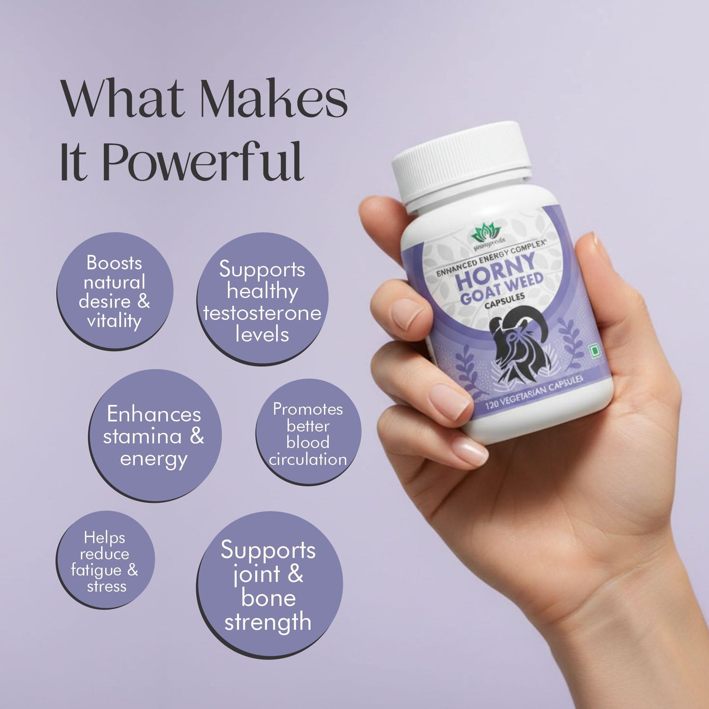 Pushpveda Horny Goat Weed Root Extract Capsules | Vegetarian Herbal Supplement for Men & Women | Supports Stamina, Energy, Endurance & Daily Vitality | Natural Wellness Formula | 120 Veg Capsules