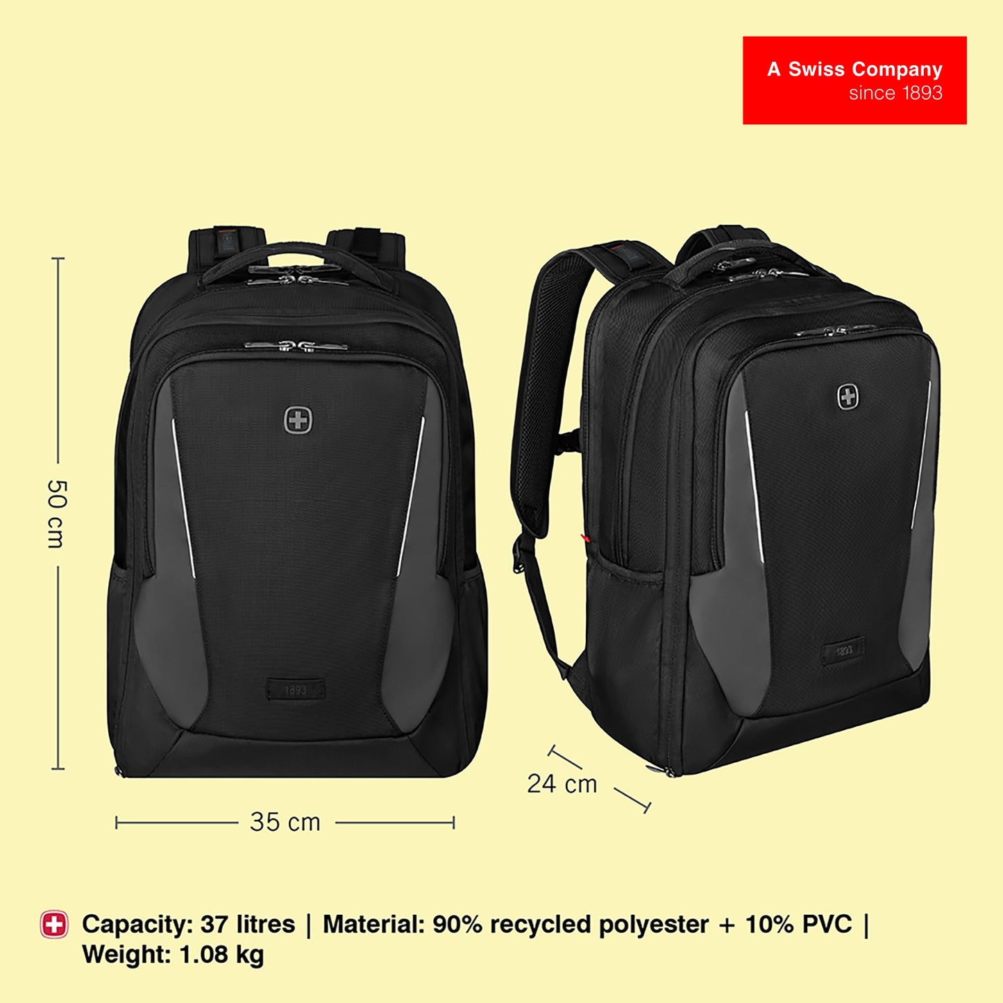 WENGER, New Essentials 2023, XE Extent 17 inches Laptop Backpack (37 liters), 50 cm, Black, 612741, Travel Bag with Tablet Pocket | Swiss Designed