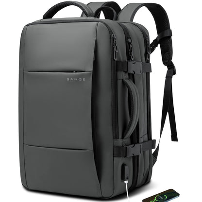 BANGE High Capacity Expandable Water Resistant 15.6 inch Laptop Backpack with USB Charging (Grey 45L)