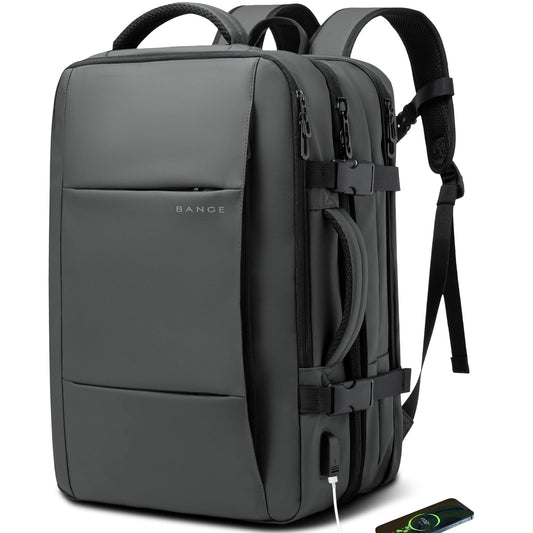 BANGE High Capacity Expandable Water Resistant 15.6 inch Laptop Backpack with USB Charging (Grey 45L)