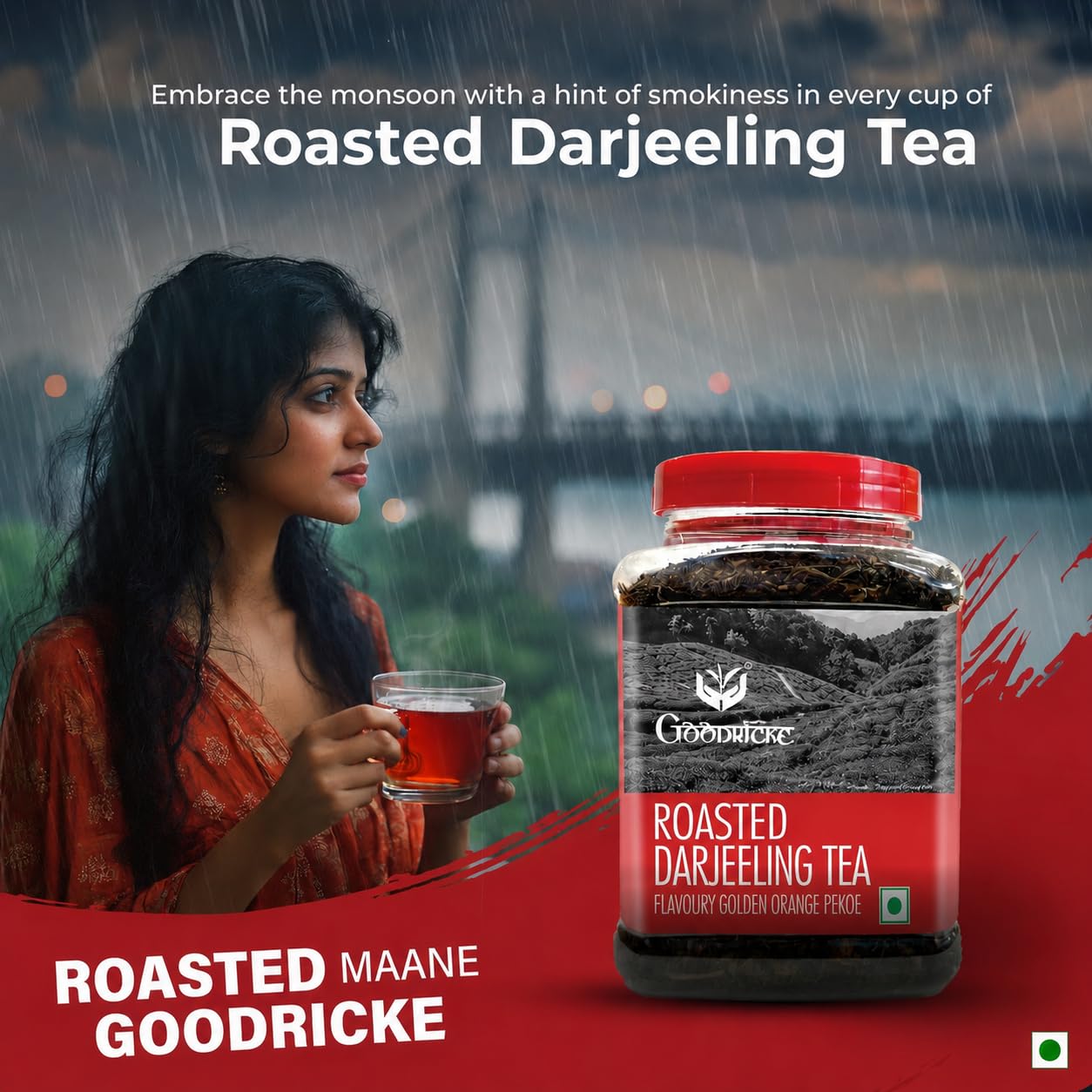 GOODRICKE Roasted Darjeeling Tea Jar – 250 g | Flavoury Golden Orange Pekoe | 100% Pure & Natural Darjeeling | Premium Loose Leaf Black | Rich Aroma & Long-Lasting Aftertaste