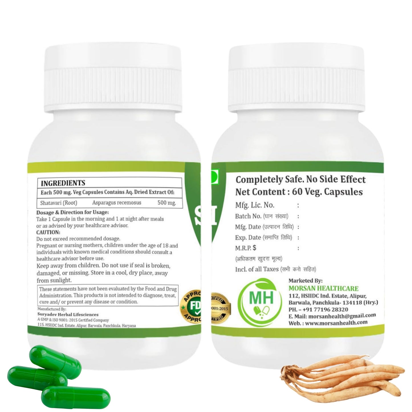 Morsan Healthcare SHATAVARI Capsules – 60 Veg Capsules | Pure Asparagus Racemosus Extract | Natural Ayurvedic Supplement for Wellness & Balance (pack of 2)