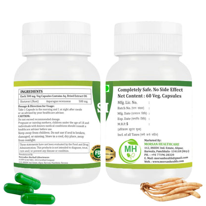 Morsan Healthcare SHATAVARI Capsules – 60 Veg Capsules | Pure Asparagus Racemosus Extract | Natural Ayurvedic Supplement for Wellness & Balance (pack of 2)