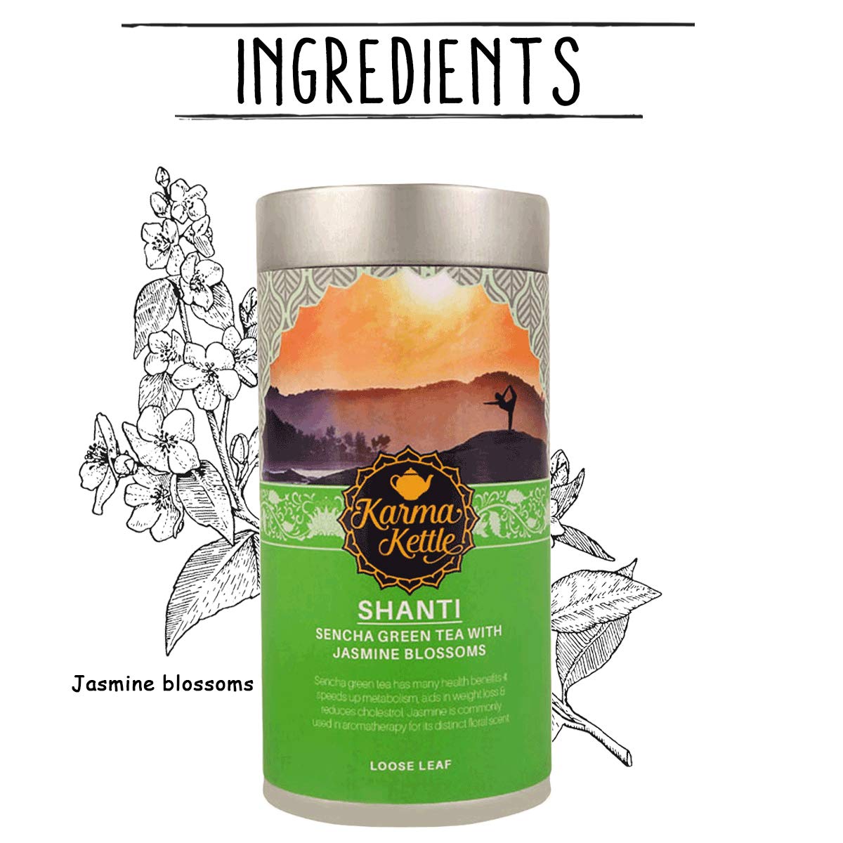 Karma Kettle Shanti- Imported Sencha Green Tea with Jasmine Blossoms, Natural Detox Tea, Weight Loss Tea, Loose Leaf 75 GMS, 75 g