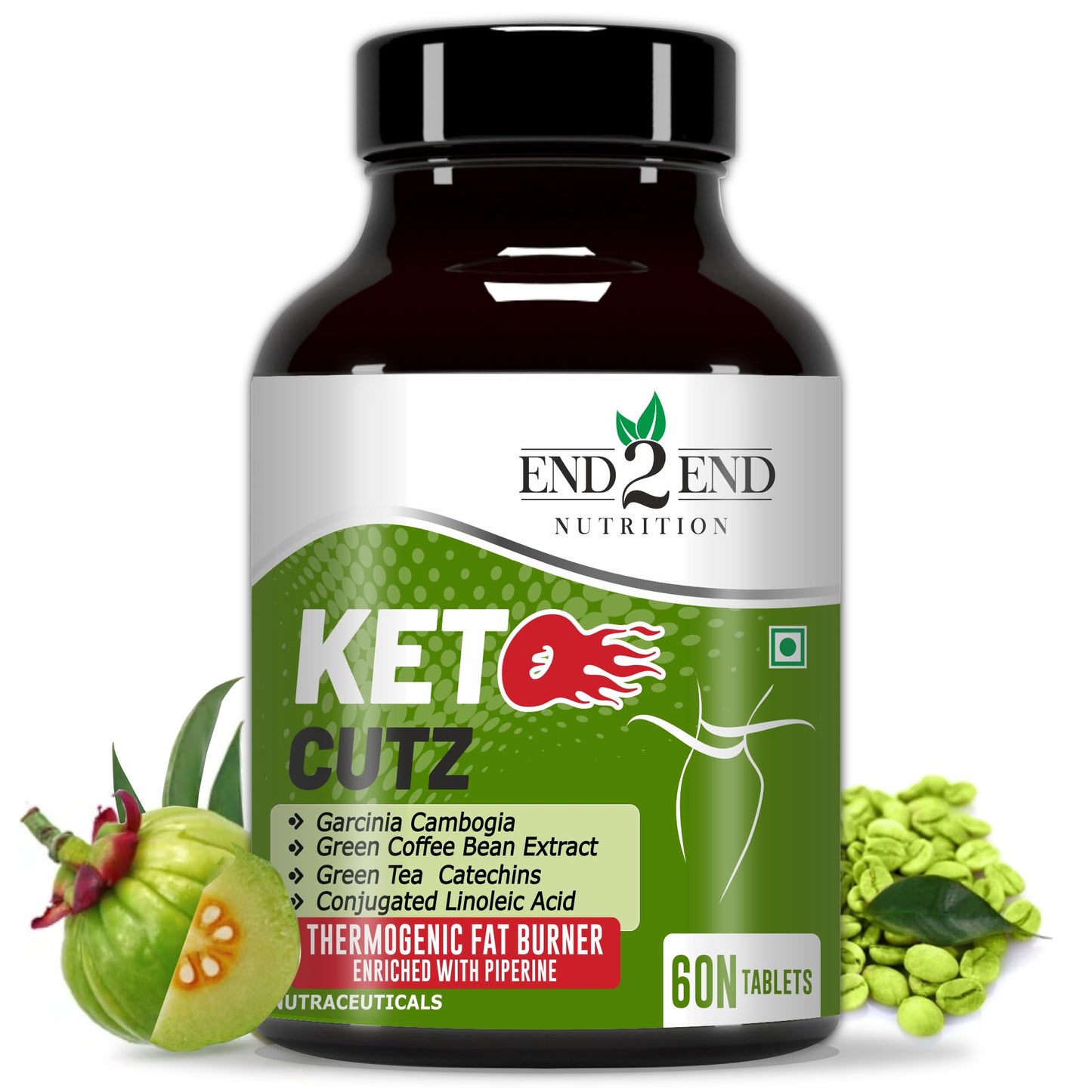 End2End Nutrition Keto Cutz fat burner with Garcinia Cambogia, Green Tea, Green Coffee Bean | Weight Loss Product for Men and Women - 60 Tablets