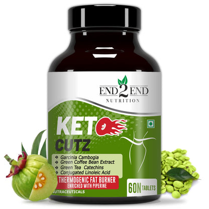 End2End Nutrition Keto Cutz fat burner with Garcinia Cambogia, Green Tea, Green Coffee Bean | Weight Loss Product for Men and Women - 60 Tablets