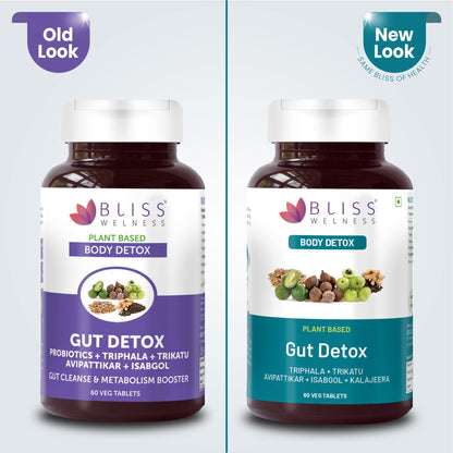 Bliss Welness Gut Detox Trikatu,Isabgol,Triphala,Avipattikar,Kalajeera Health Cleanse Purify,Stomach Cleanse Purify,Digestion Metabolism Toxin Removal Acidity Gas Control Supplement-60 Veg Tablets