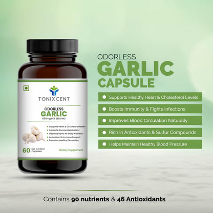 TONIXCENT Daily Detox Duo | Garlic 650mg & Beetroot 1000mg Capsules Combo | Supports Cholesterol, Blood Pressure & Circulation | Odorless Formula with Nitrates & Antioxidants | 60+60 Veg Capsules