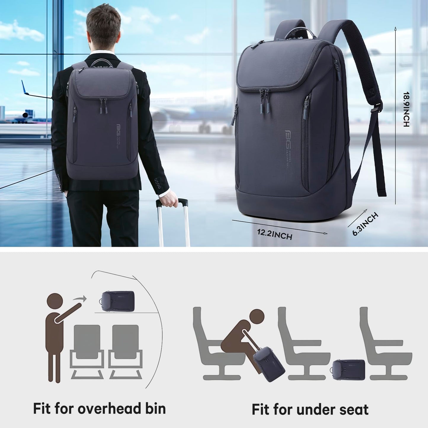 BANGE Commute backpack can hold 15.6 inch laptop,Fight approved carry on backpack for men and woman, Blue, Large, Fashion