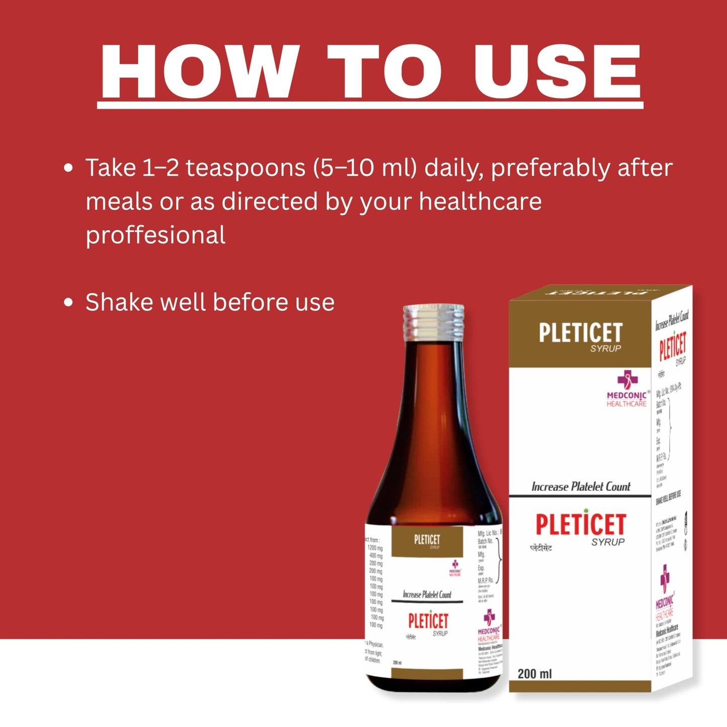 Medconic Healthcare Pleticet Syrup | Ayurvedic Digestive & Liver Support with Papaya, Mandukaparni, Aloe Vera & Giloy – 200 ml