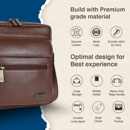 HAMMONDS FLYCATCHER Unisex Adult Genuine Leather Sling Bag, Stylish and Spacious Crossbody Bag for Daily Use, Travel - Adjustable Strap, 1 Year Warranty - Brushwood, Brown
