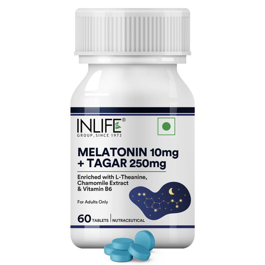 INLIFE Melatonin 10mg with Tagar 250mg | 60 Tablets | Enhanced with Vitamin B6 & Chamomile Extract | Non-Habit Forming (Pack of 1)