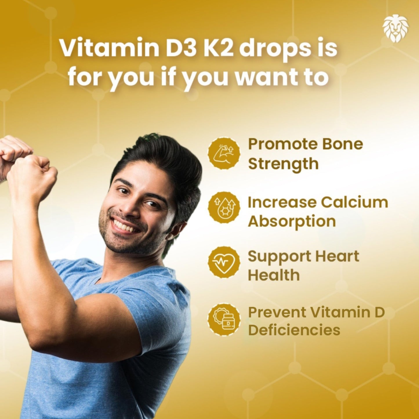 Healeo Vitamin D3 + K2 MK7 Fast-Acting Oral Drops | Supports Bone Health, Calcium Absorption & Immunity | Vitamin D Supplement for Men & Women - 50ml