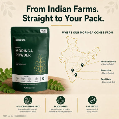 Sanoura Organic Moringa Powder 200g | Pure Leaf Powder | Lab Tested | Daily Wellness & Energy