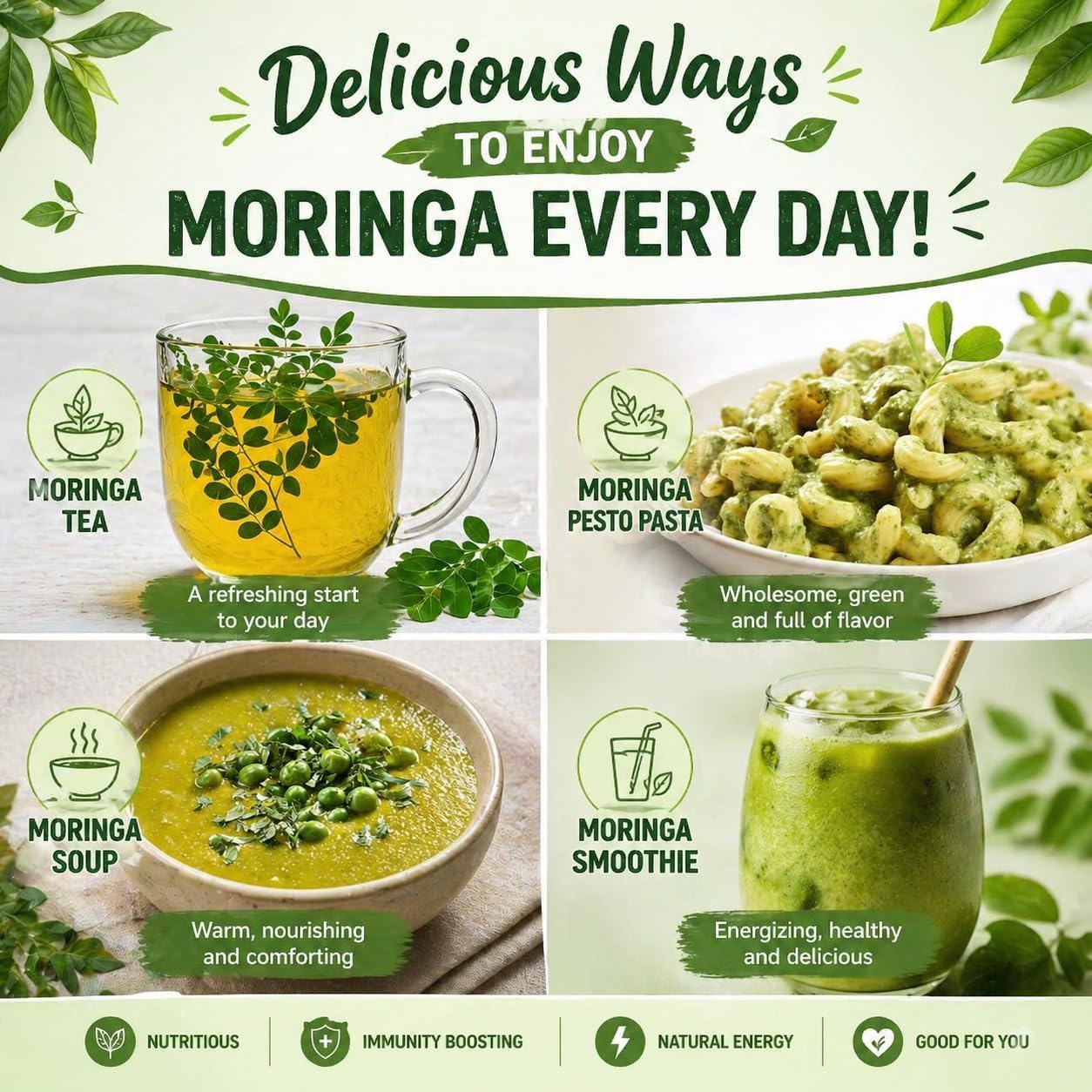 Organic Moringa Oleifera Leaf Powder | Rich in Antioxidants & Immune Vitamins | Pure Leaves Without Stems | Great Superfoods for Tea or Drink | India Grown, Vegan (200 gm)
