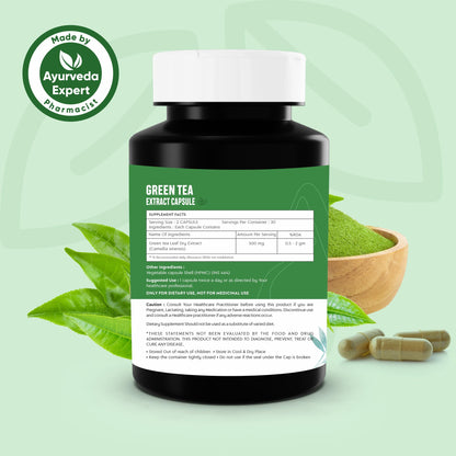 Ayuearth Green Tea Extract Capsule 500mg | 95% Plyphenols, 45% EGCG Extract | Camellia Sinessis | Anti Oxidant | 60 Veg Capsule