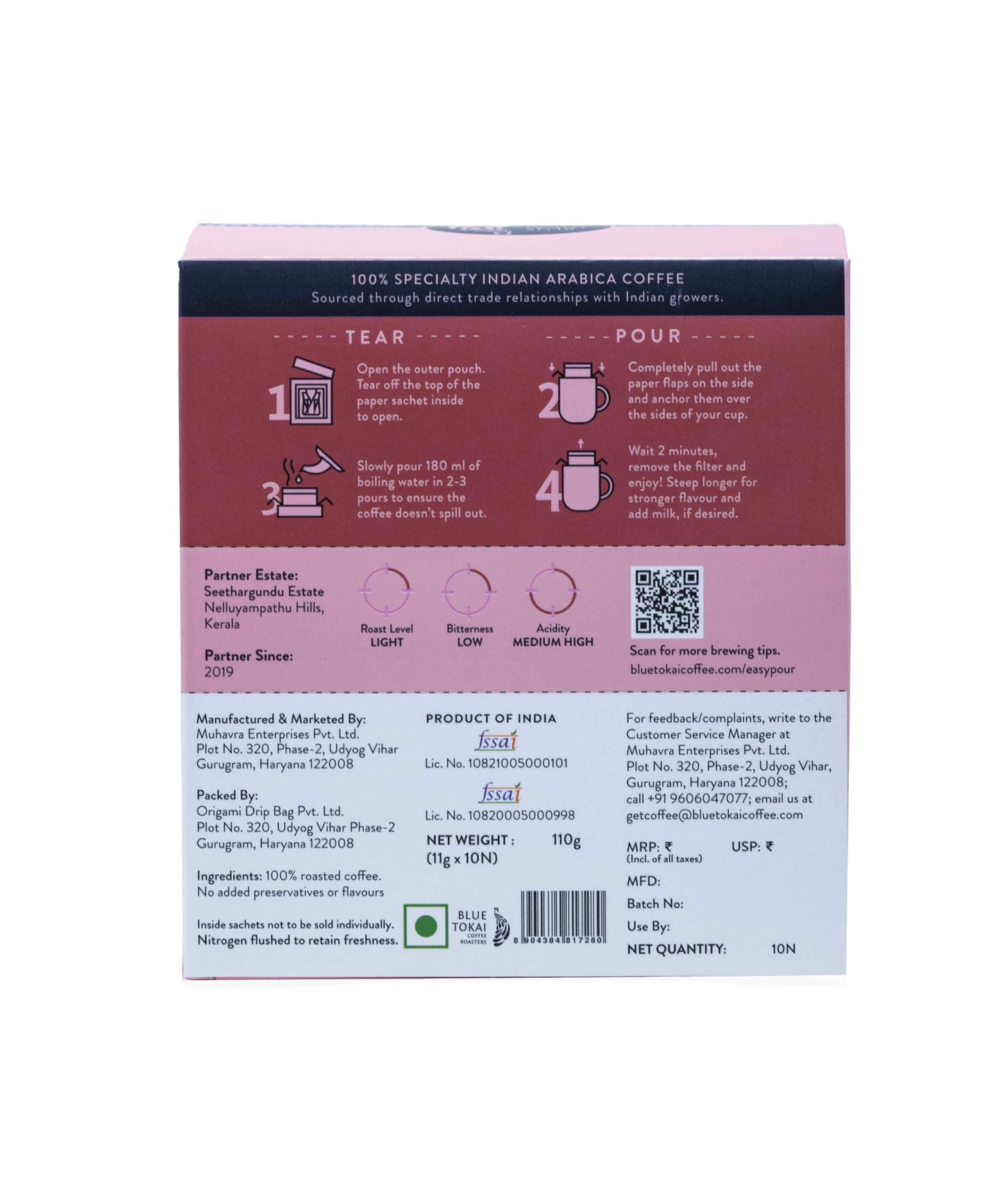 Blue Tokai Coffee Roasters Easy Pour Over Coffee Drip Bags | Seethargundu Estate - Light Roast | Pack Of 10 Sachets | 100% Arabica Beans | Ready to Brew in 2 Mins | Just Pour In Hot Water