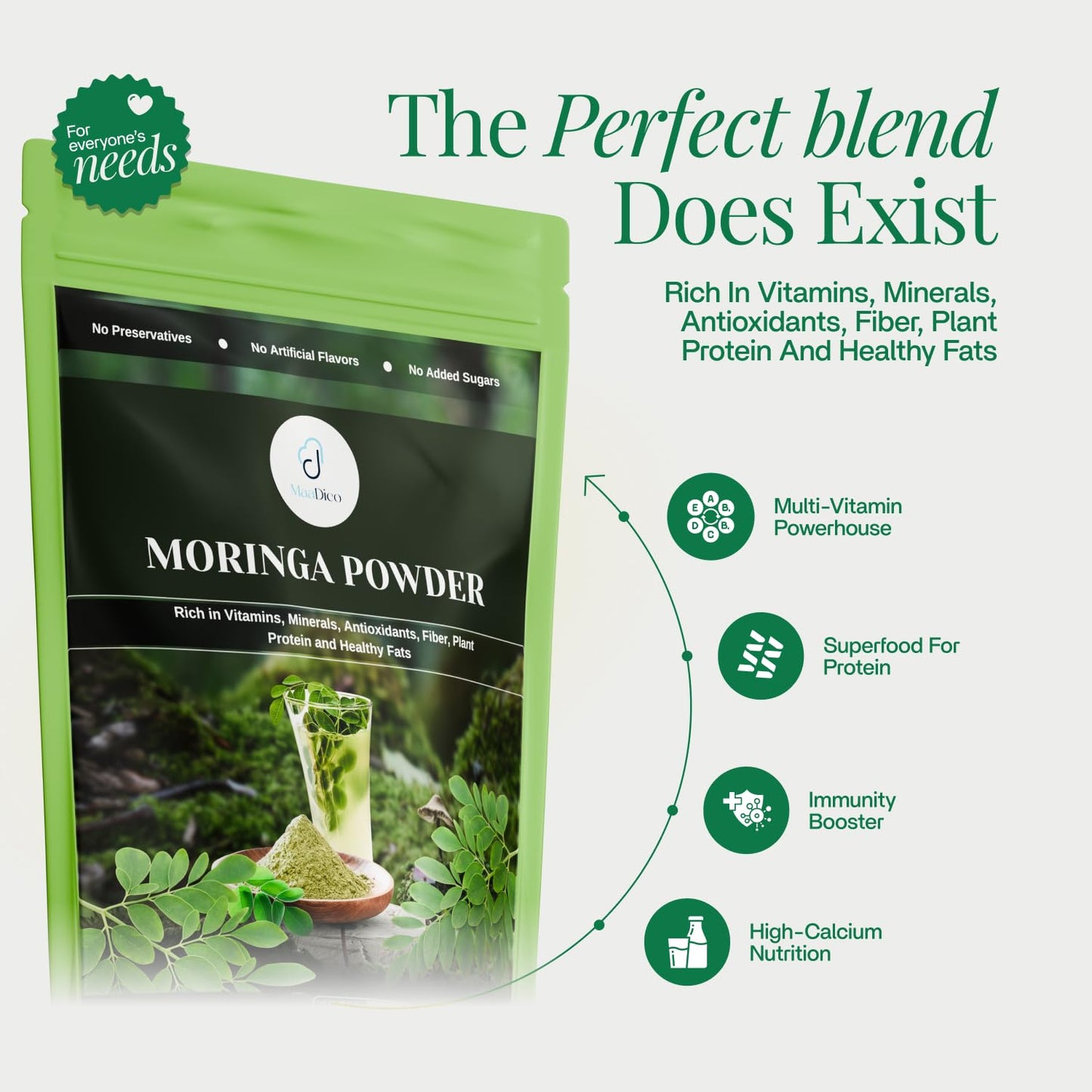 Maadico Organic Moringa Powder, 200 Gms | Rich In Vitamins, Minerals, Antioxidants, Fibre, Plant Protein & Healthy Fats | Nutrient-Rich Superfood for Energy, Immunity & Daily Wellness |