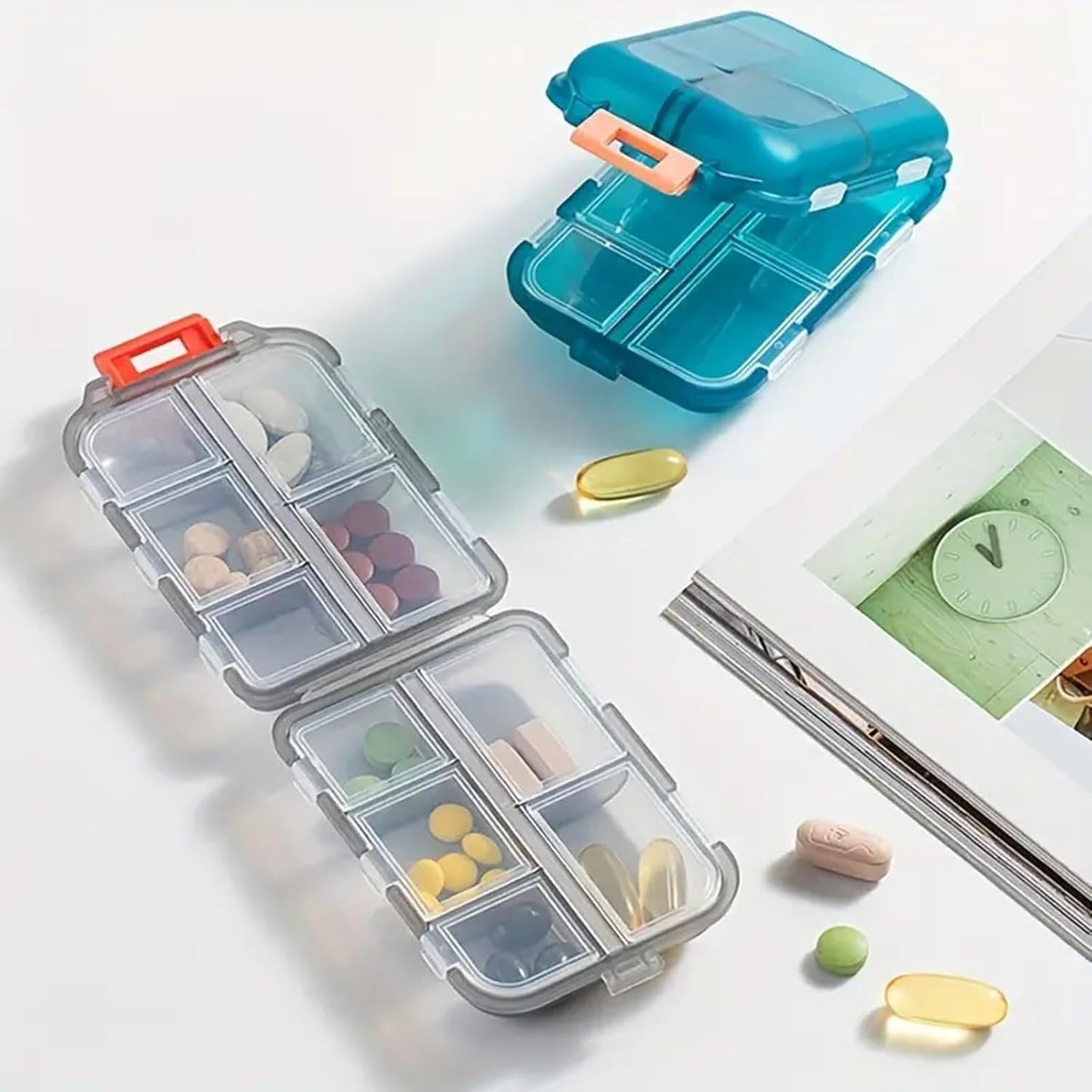 Portable Pill Organizer Box with 8 Compartments - BPA Free Moisture Resistant Medicine Storage Case for Tablets, Capsules, Vitamins & Supplements | Travel Friendly Daily Tablet Holder