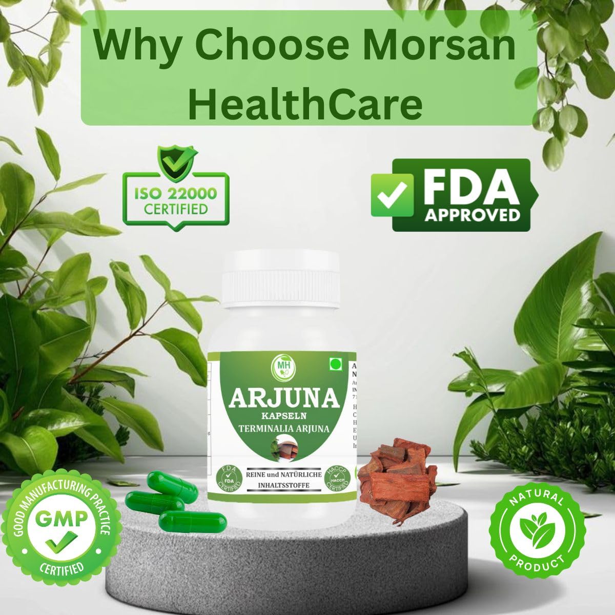 Morsan's Arjuna (Terminalia arjuna) Capsules, Pack of 2 x 60 x 500 mg. Veg. Capsules (2)