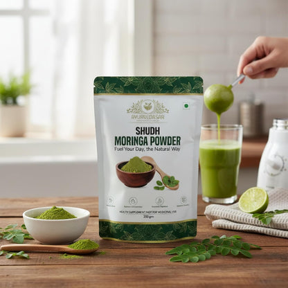 AYURVEDASAR Shudh Moringa Powder 100g | Improves Stamina & Vitality, Rich in Vitamins & Minerals | Herbal Supplement for Daily Use Naturally Boost Energy Level | Pack of 2