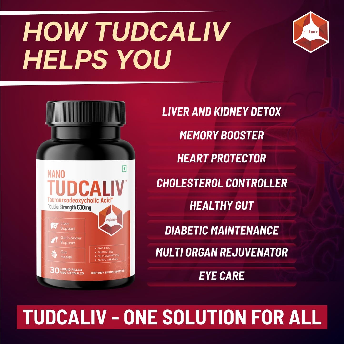 Onpharno TUDCA Liver Supplement | Liver & Gallbladder Support | Enhances Detoxification, Promotes Healthy Bile Flow & Digestion | 500mg – 30 Vegan Capsules
