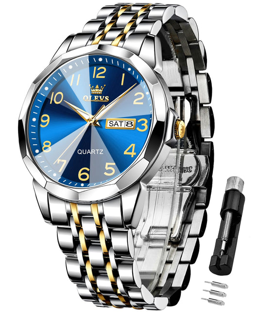 OLEVS Watch for Men Luxury Dress Analog Quartz Stainless Steel Waterproof Lumino